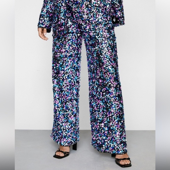 Nasty Gal Rainbow Sequin Wide Leg Pants size US 6 New Years NWT Immediate ship - Picture 7 of 11